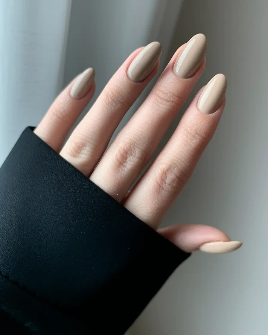 fall nails oval shape short Neutral Beige with Soft Intentions