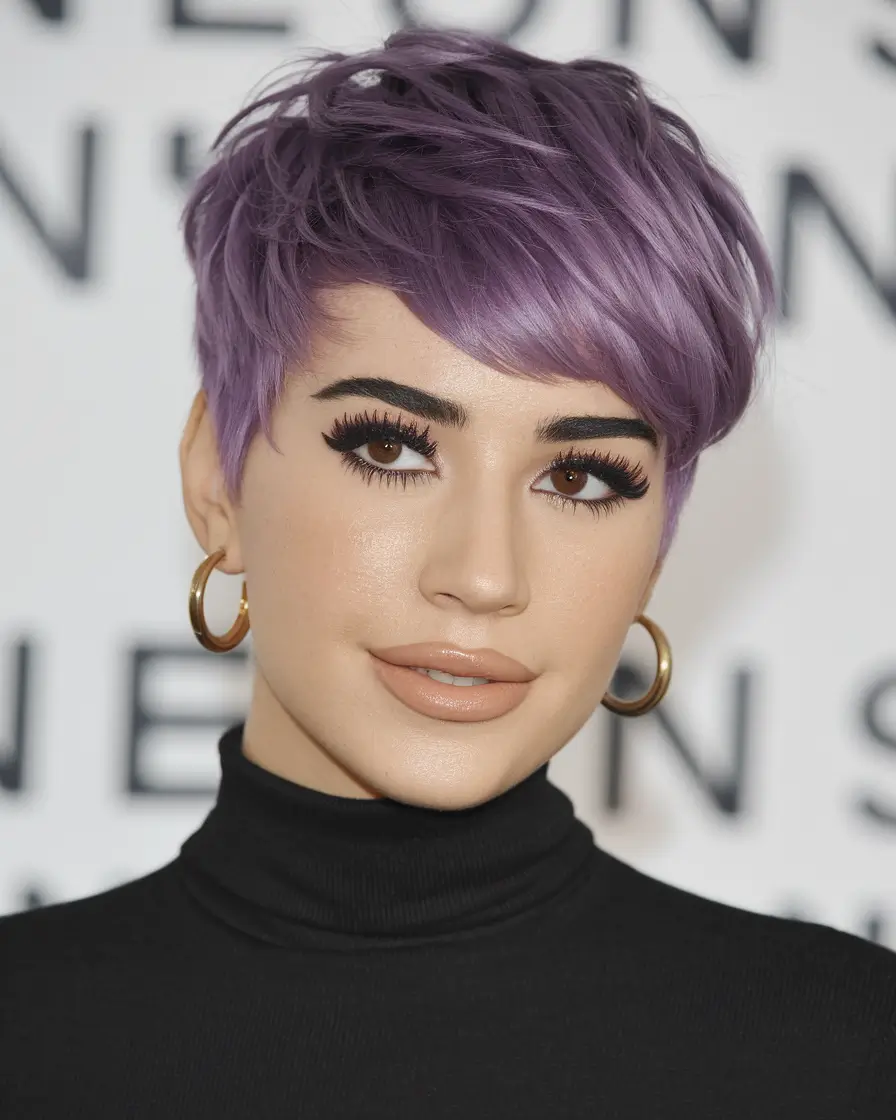 fall pixie haircut Sculpted Lilac Volume with a Glam Twist