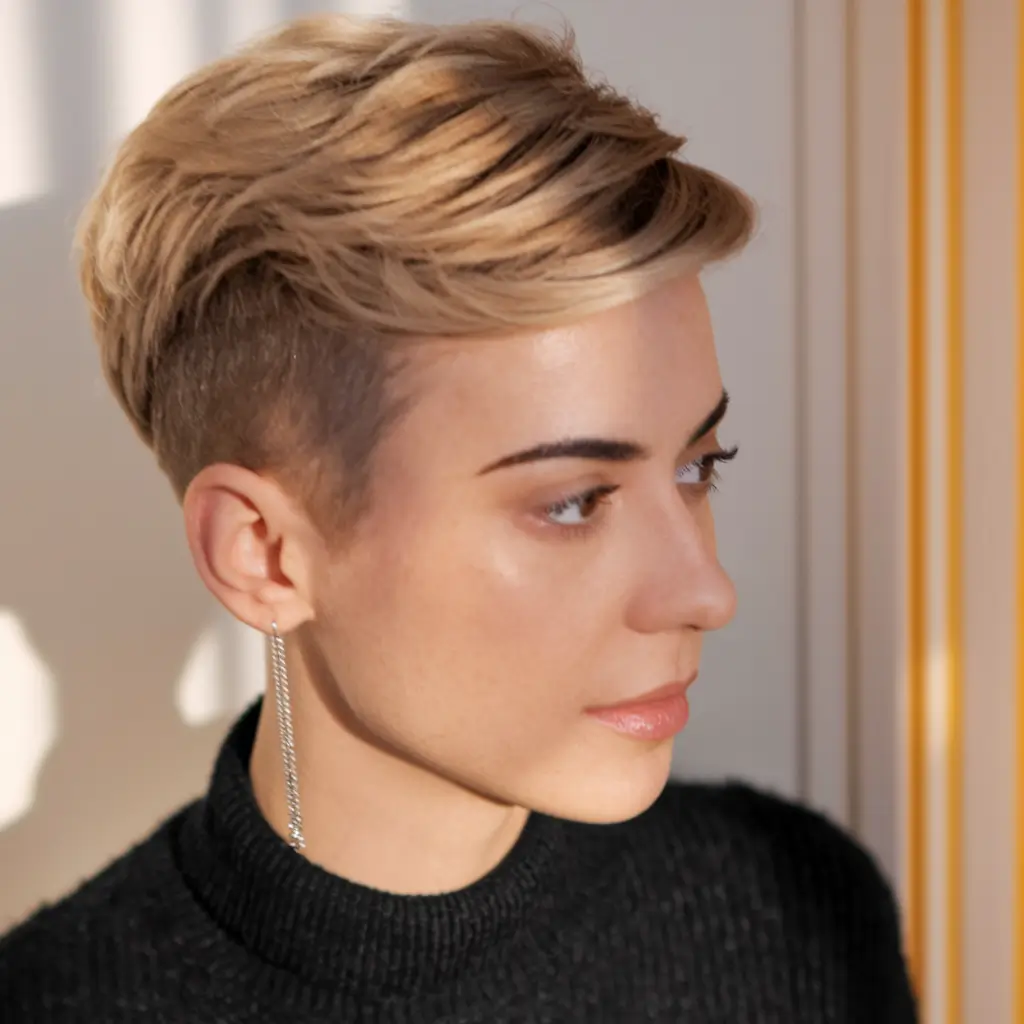 fall pixie haircut Shaved Sides with Sleek Blonde Texture