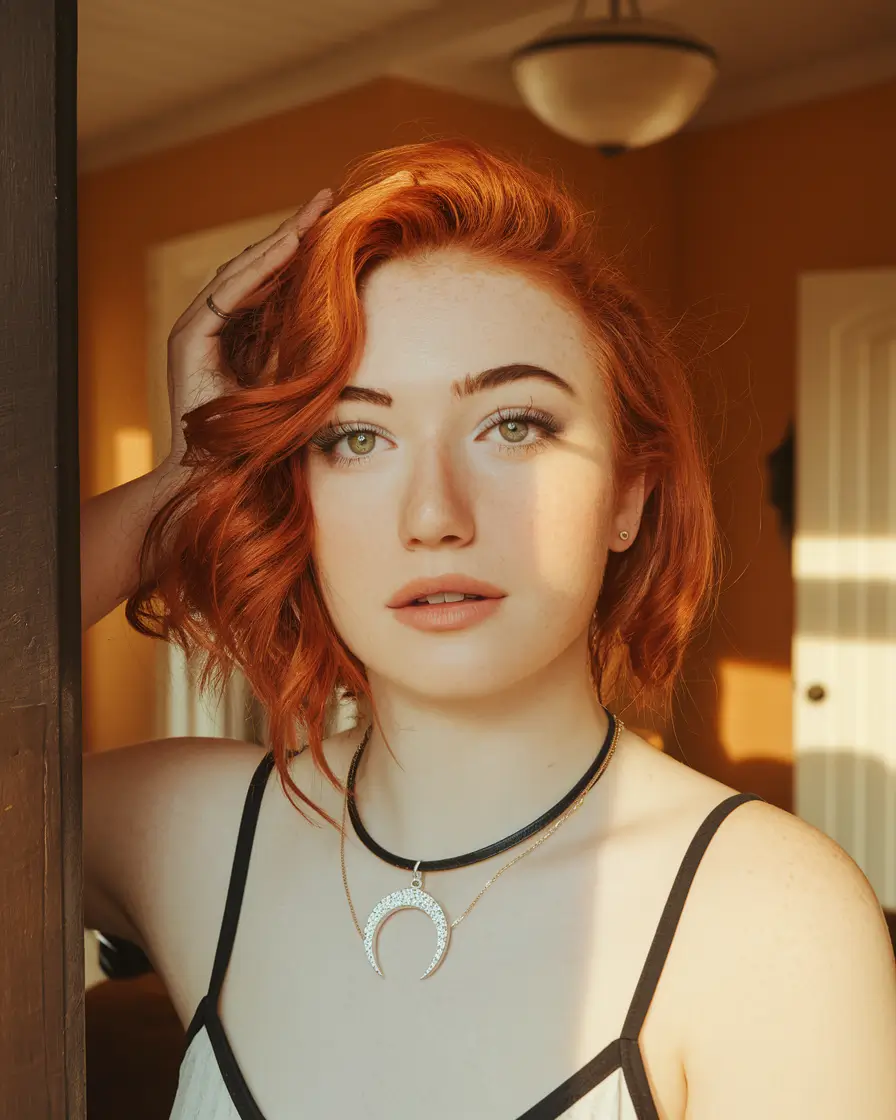 fall bob haircut+Side-Swept Waves in Autumn Auburn