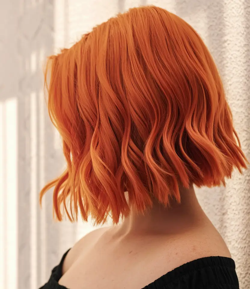 fall bob haircut+Vibrant Orange Waves with a Raw Edge