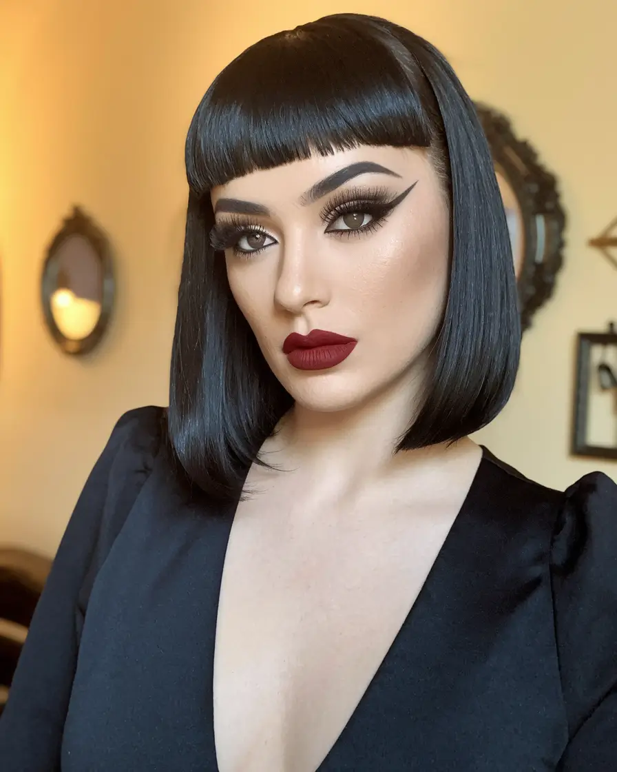 fall bob haircut+Jet Black Precision Bob with Baby Bangs