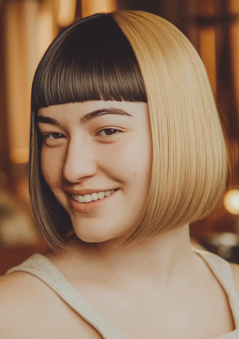 fall bob haircut ideas 2025+Two-Tone Bob with Precision Bangs