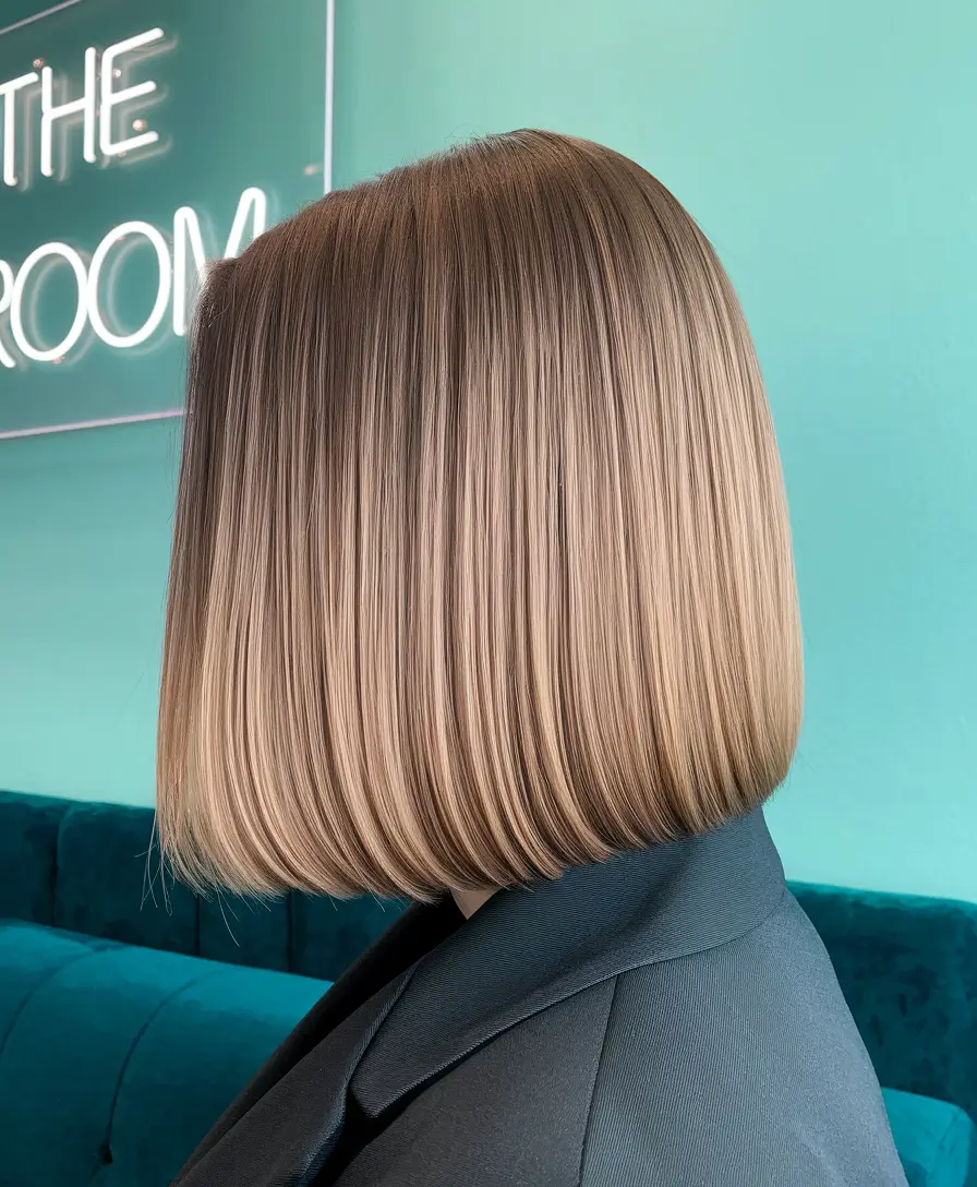 fall bob haircut ideas 2025+Polished Caramel Stacked Bob
