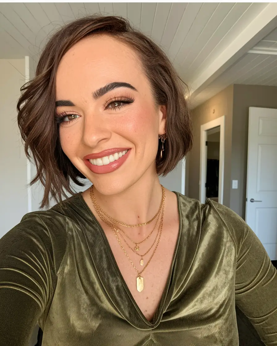fall bob haircut+Soft Side-Swept Layers with Dimensional Brunette