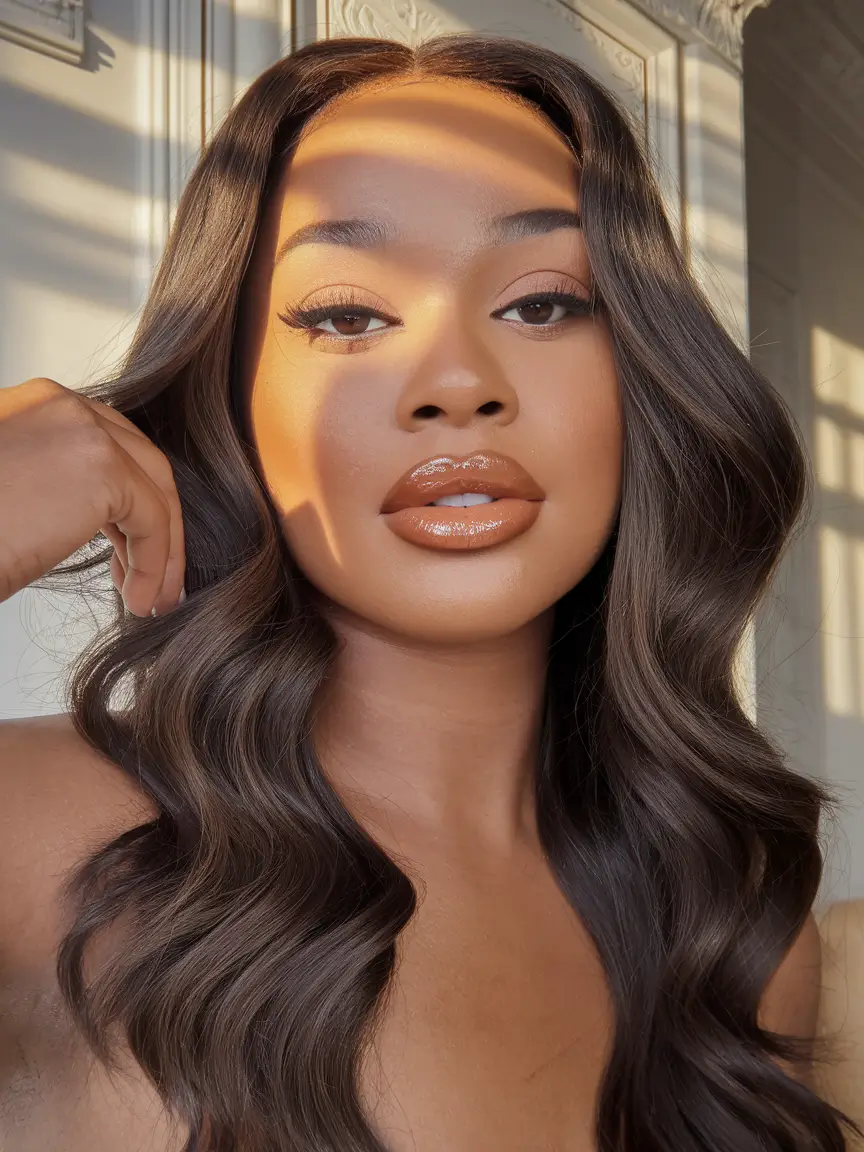 deep brown skin hair color ideas Classic Espresso Waves With High Shine Finish