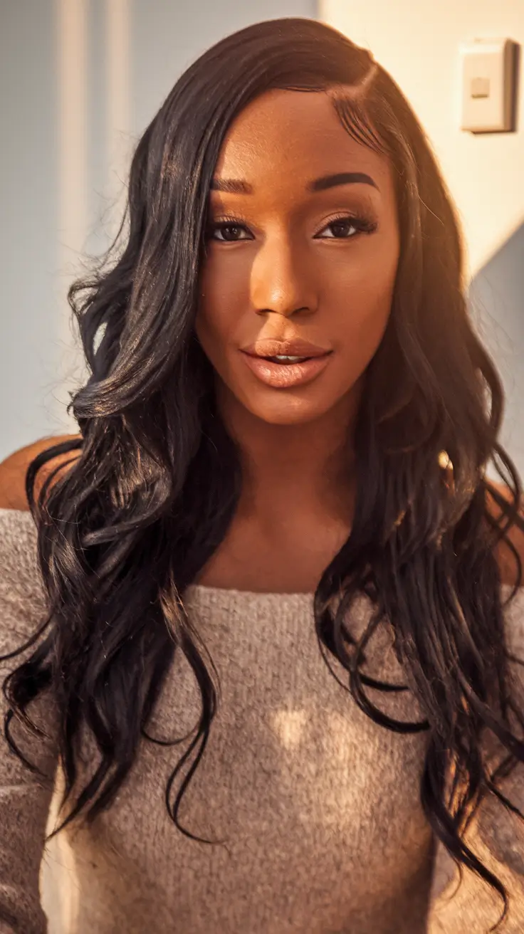 deep winter skin hair color ideas Romantic Jet Black with Glossy Side Part