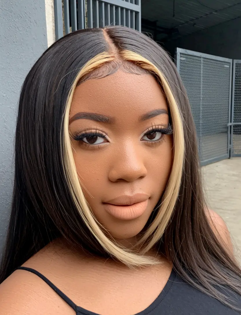 hair color ideas for deep skin Blonde Money Pieces on Deep Brown Lengths