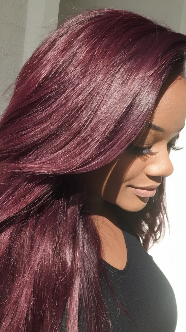 hair color ideas for deep skin Sleek Plum-Violet Gloss for a Moody Fall Mood