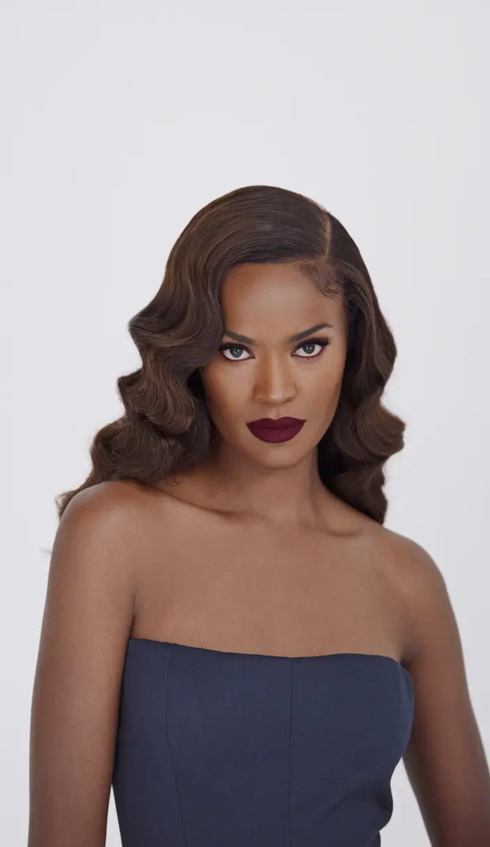 deep winter skin hair color ideas Glossy Retro Waves in Deep Coffee