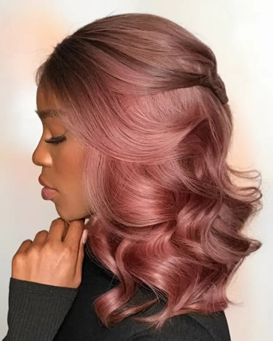 hair color ideas for deep skin Muted Rosewood With Sculpted Curls