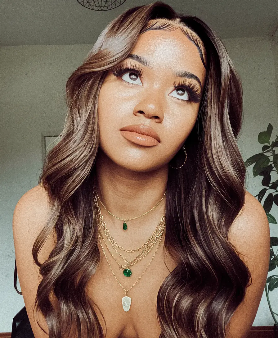 hair color ideas for deep skin tone Soft Mocha Melt With Face-Framing Brightness