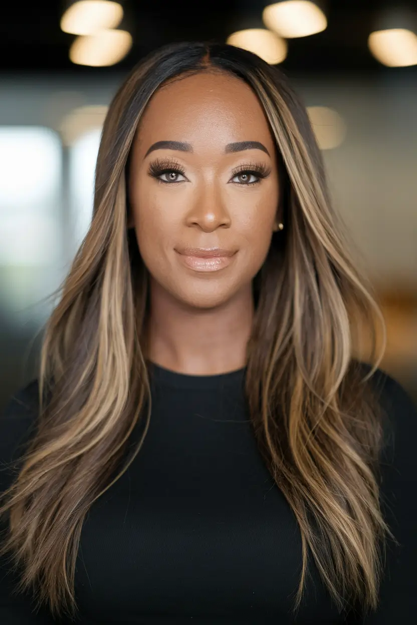 fall hair color for black women 2025 Face-Framing Caramel Blonde Layers
