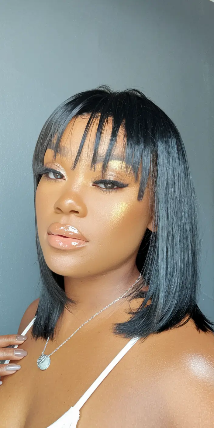 fall-hair-color-for-black-women-2025+Soft-Black-Lob-with-Feathered-Fringe