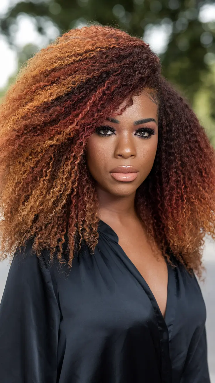 fall hair color for black women natural Spiced Auburn Volume with Curls