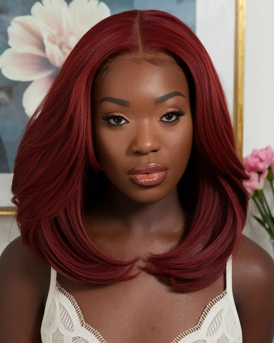 fall hair color black women bob Glossy Wine Red Bob