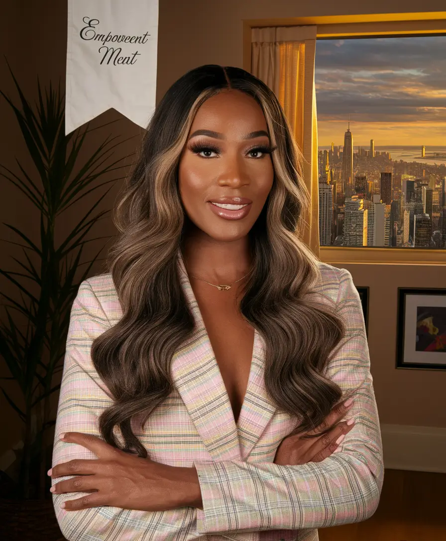 fall hair color black women silk press Dimensional Brunette Glam with Champagne Highlights