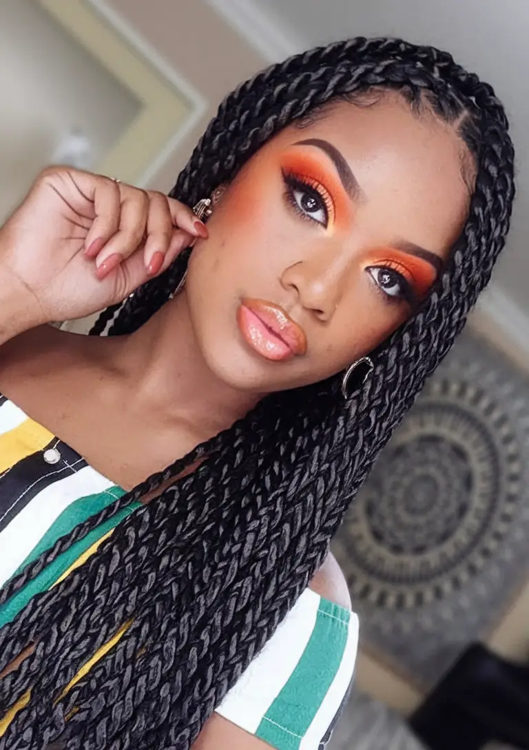 fall hair color for black women natural Jet Black Twists with Autumn Makeup Energy