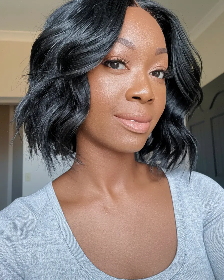 hairstyle black women weave Loose Waves on a Jet Black Bob