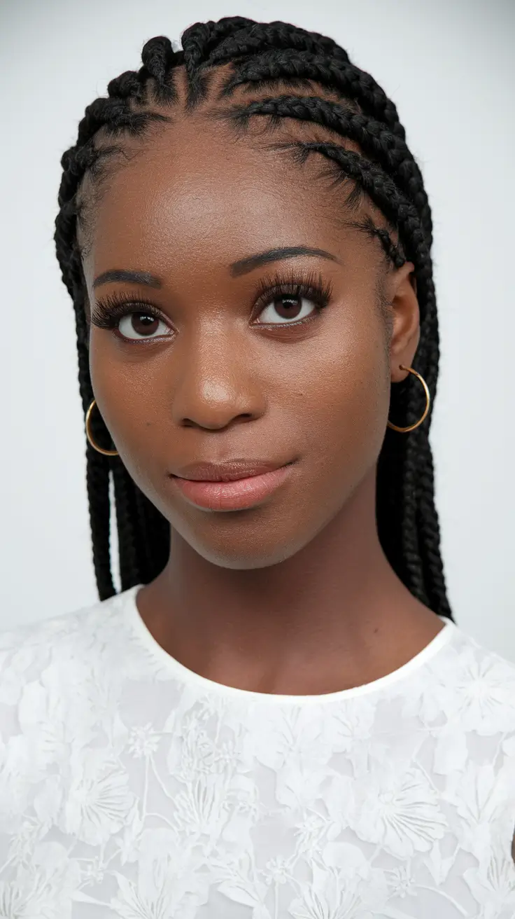 hairstyle black women braided Feed-In Braids with a Center Part
