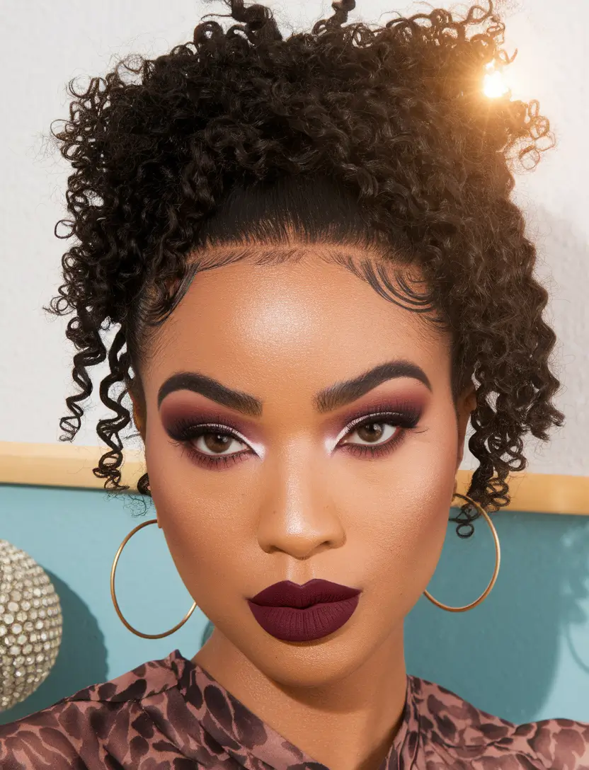 fall hairstyle for black women Curly High Puff With Baby Hair Detail
