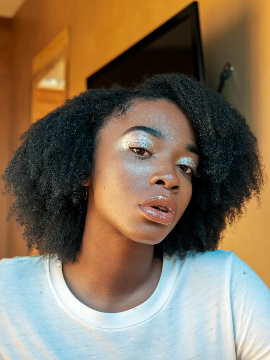 hairstyle black women natural hair Fluffy Natural Texture with Stretch Definition