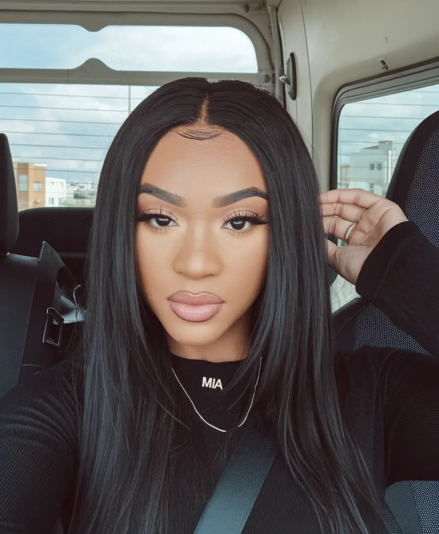 fall hairstyle for black women Pin-Straight Wig With Precise Center Part
