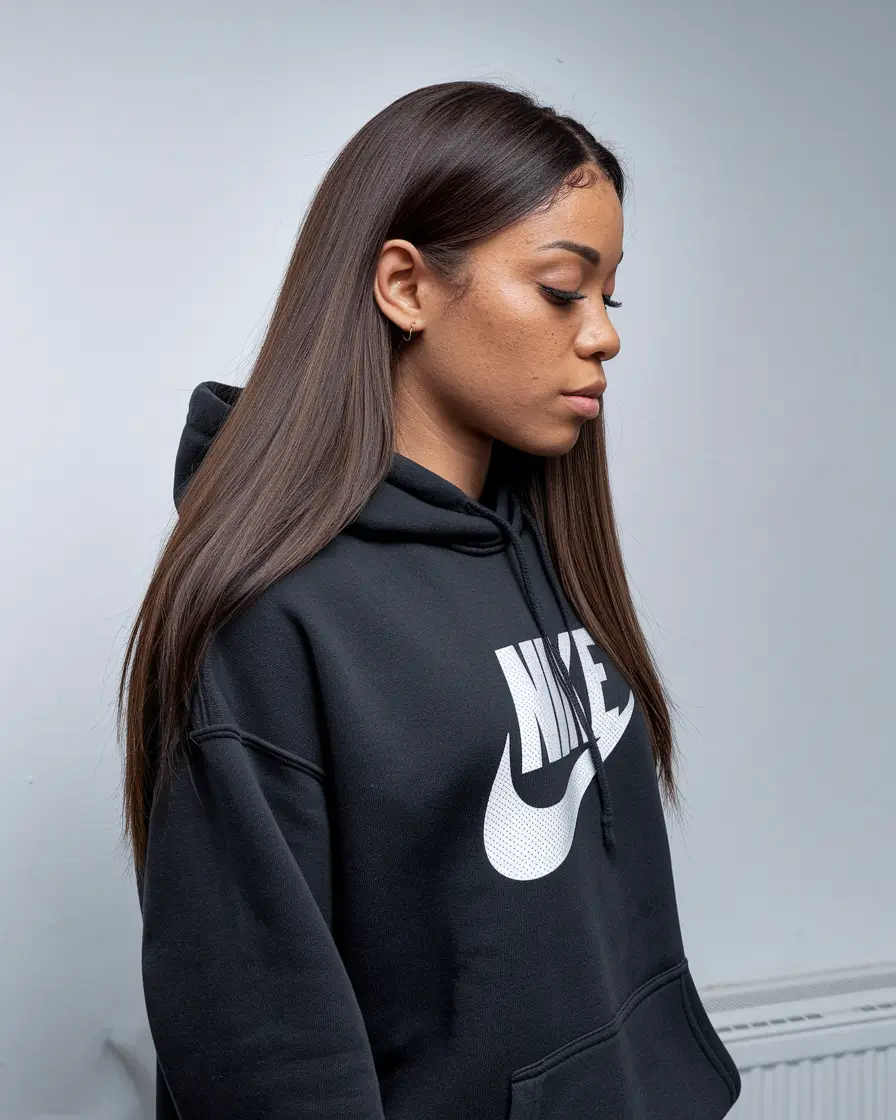 fall hairstyle black women Sleek Press With Subtle Brown Undertones
