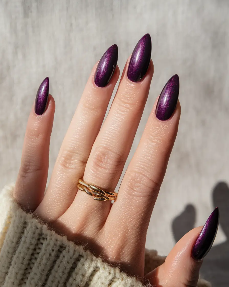 september-nails-designs-stiletto-Deep-Plum-Stiletto-with-Shimmer
