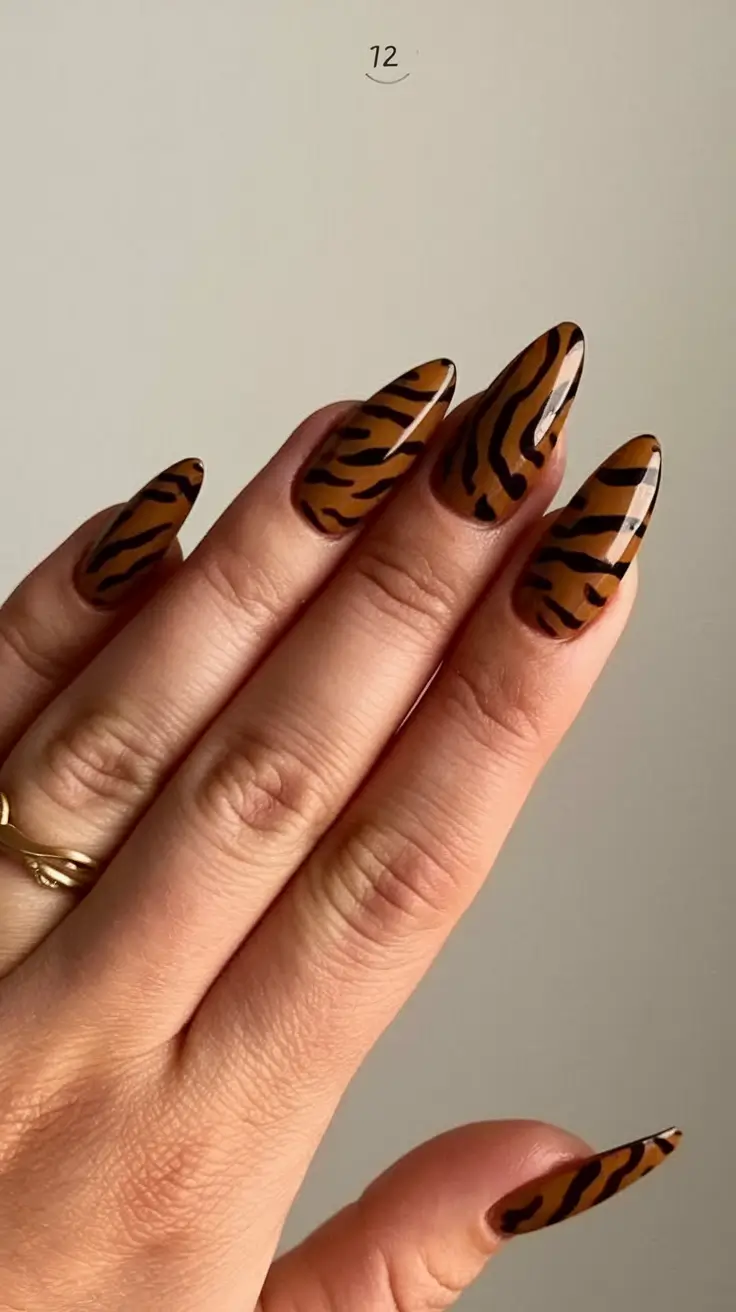 fall nails art 2025 Spicy Tiger Stripes with Fall Confidence