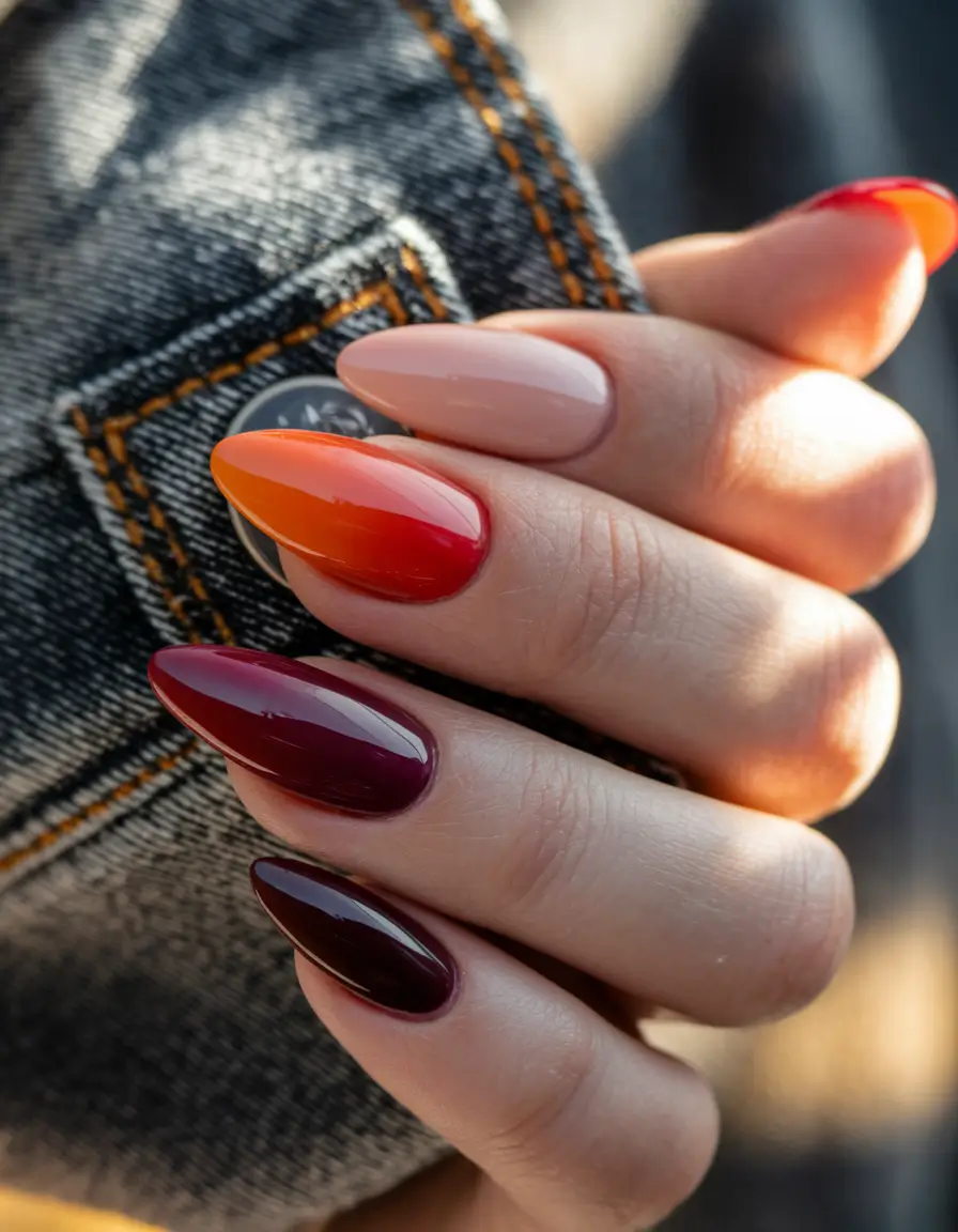 fall nails art ideas for 2025 Sunset Spice Gradient
