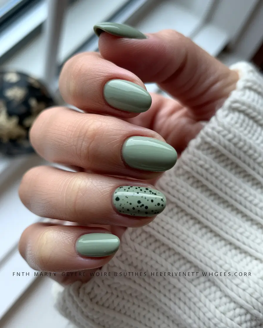 fall nails art short Subtle Sage with Speckled Accent