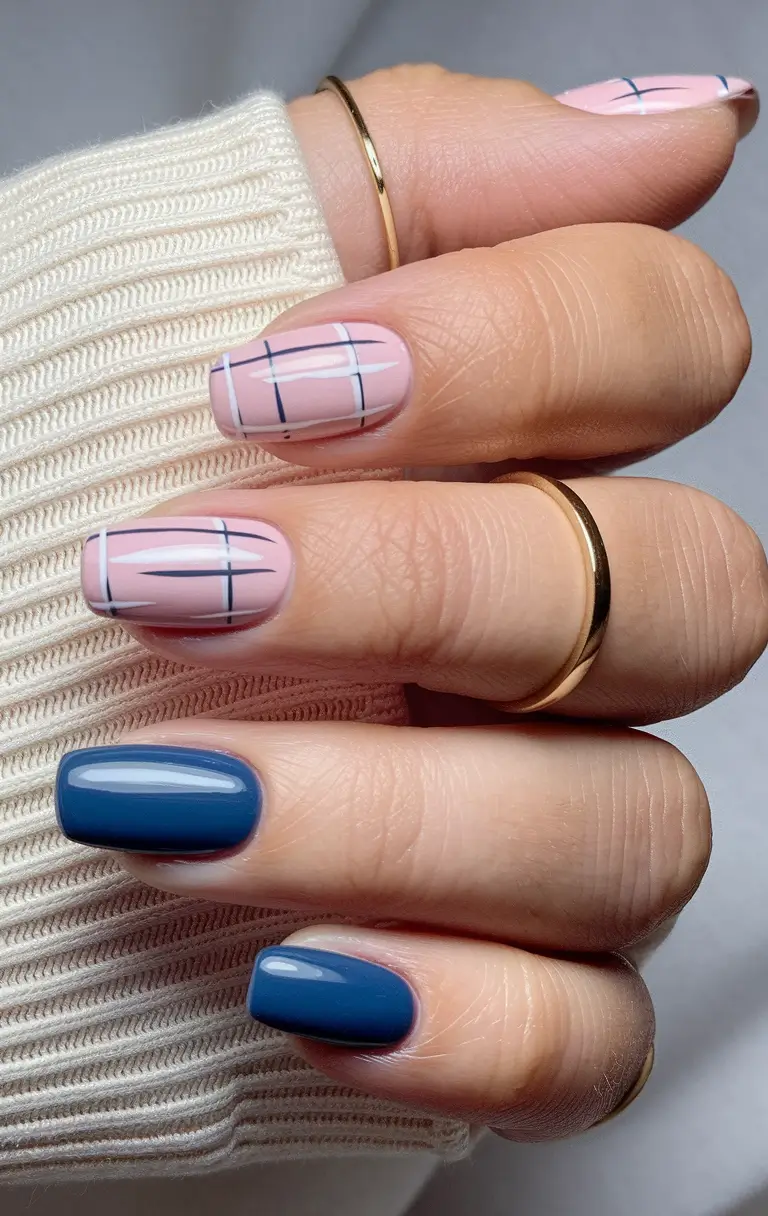 designs short square Blue Plaid Meets Classic Pink