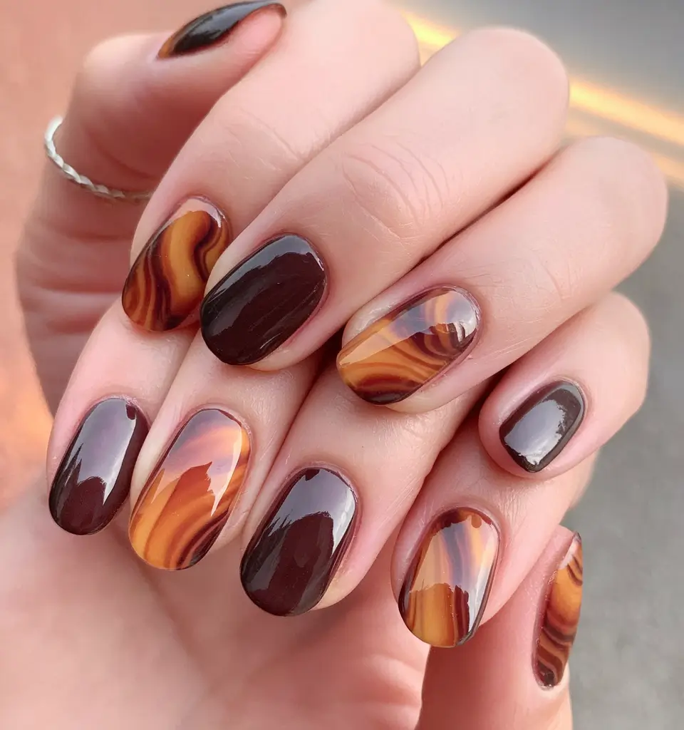 designs autumn short acrylic Molten Chocolate & Butterscotch Marble