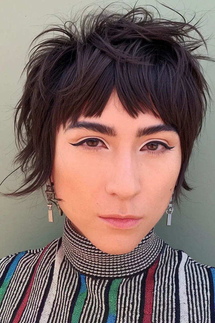 fall shag haircut ideas 2025 - Textured Pixie Shag with Micro-Bangs