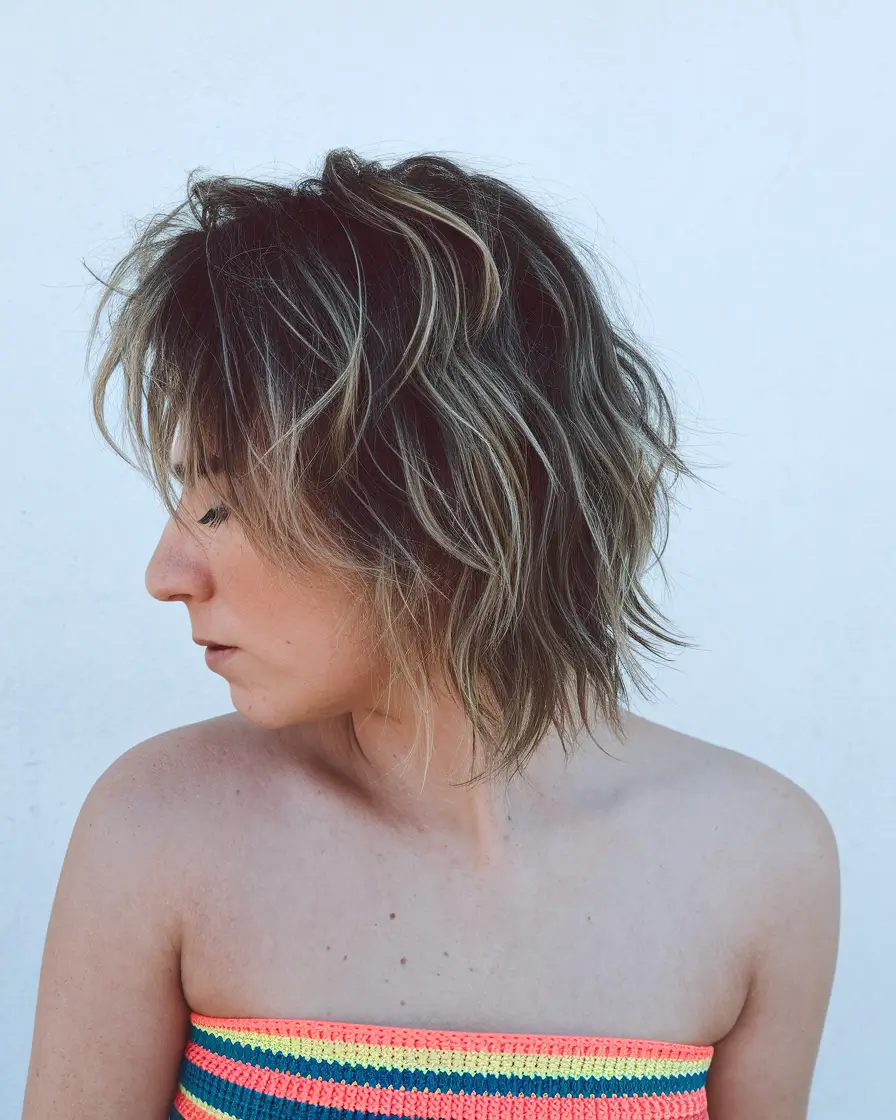 fall shag haircut ideas 2025 - Long Wavy Blonde Shag with Natural Roots