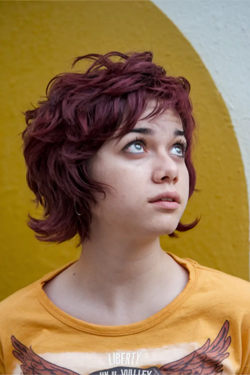 fall shag haircuts Gamine Texture with Plum-Toned Attitude