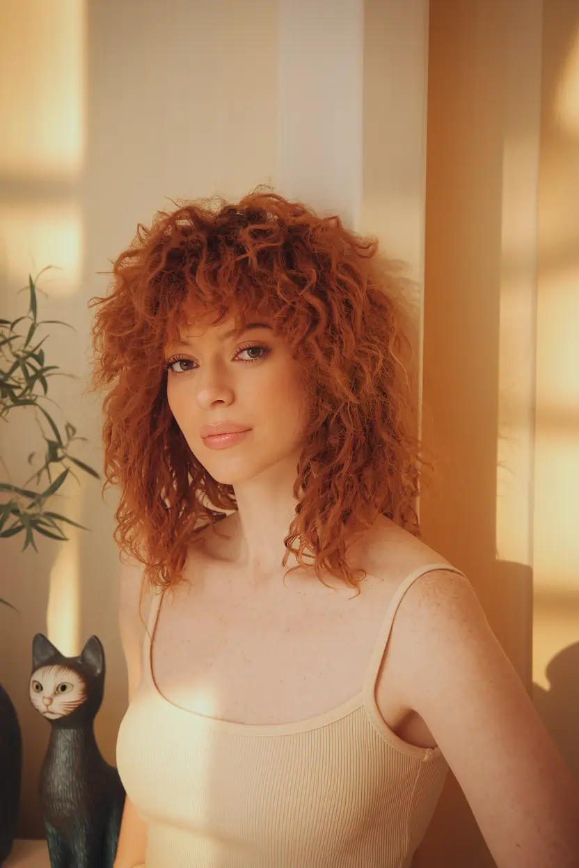fall shag haircuts Soft Ginger Curls with Balanced Layers