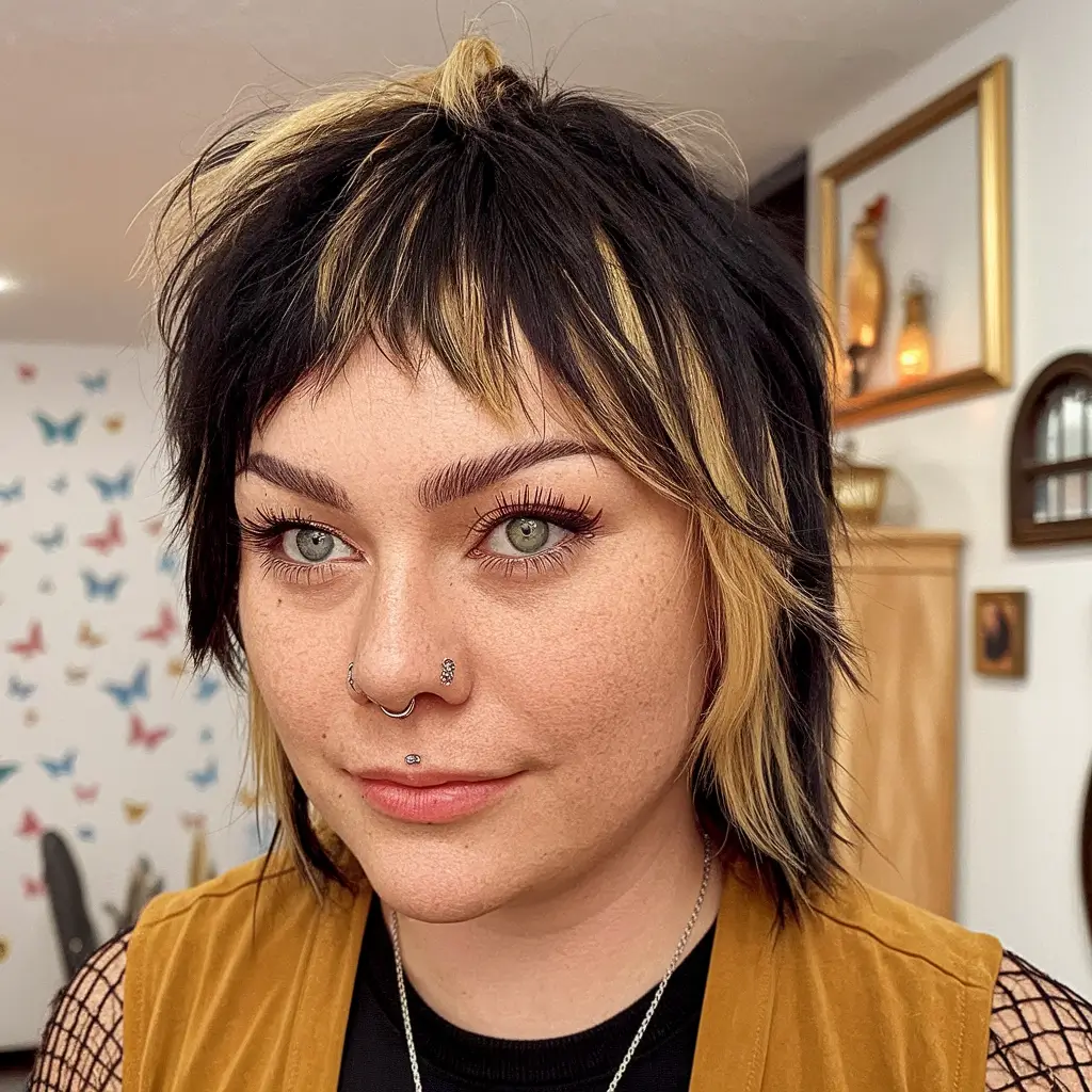 fall shag haircuts Wolfy Drama with Chunky Blonde Streaks