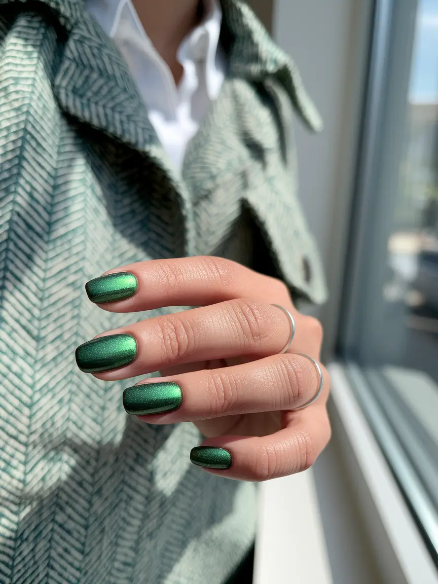september-nails-color-fall-design-2025-Metallic-Green-Power-Move
