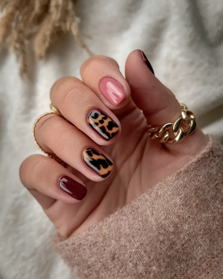 september nails color fall design 2025+Fall Leopard Remix