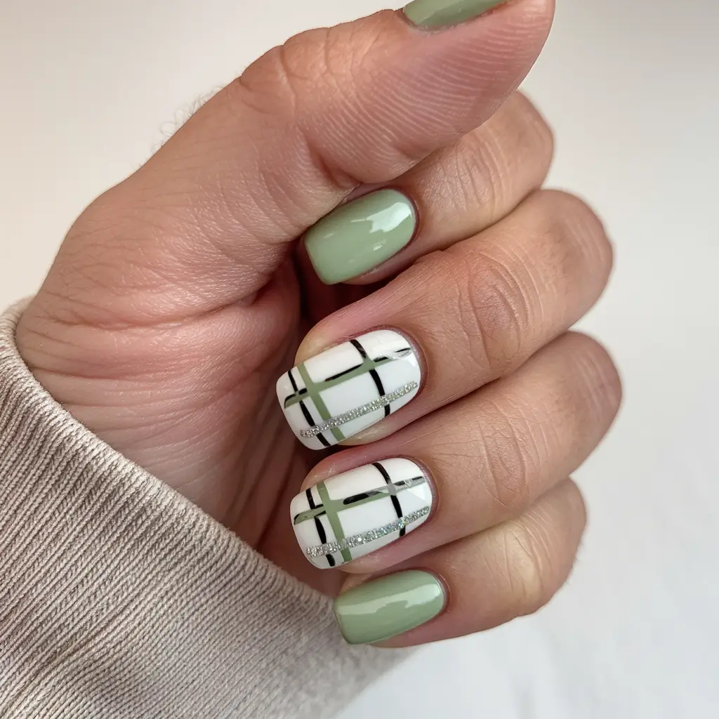 september-nails-color-fall-short-almond-Olive-&-Plaid-Minimalist-Moment