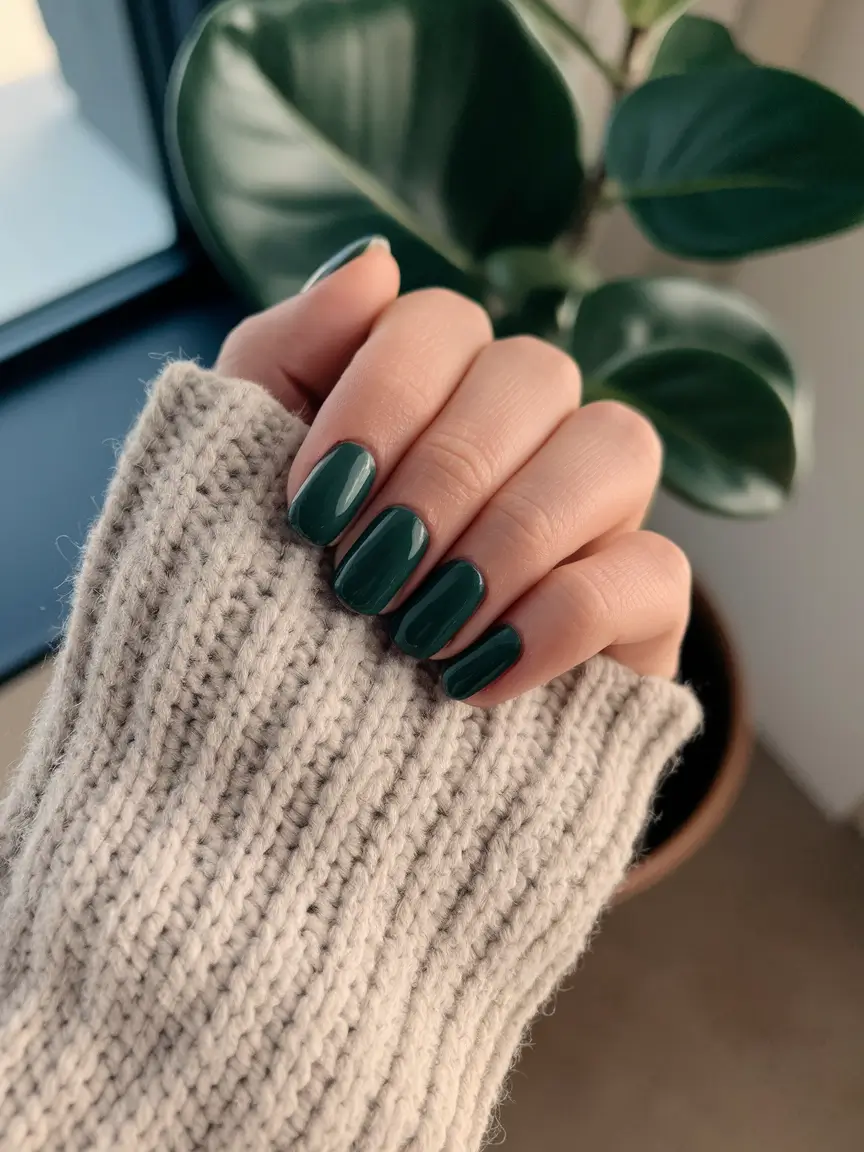 september-nails-color-fall-dip-short-Dark-Forest-Green-Energy