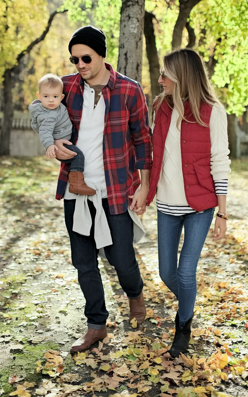 fall family photos outfits ideas Buffalo Plaid with a Pop of Red