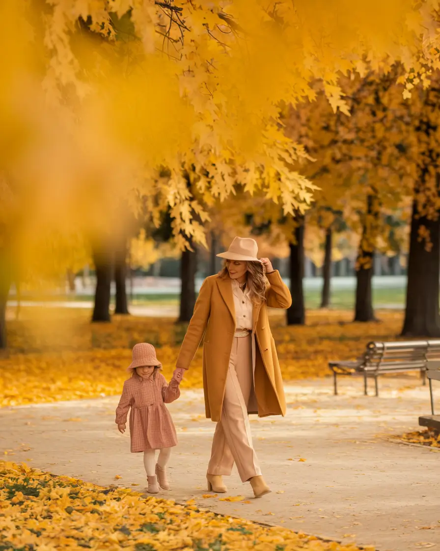 fall family photos outfits ideas Golden Hour Elegance in Camel and Blush