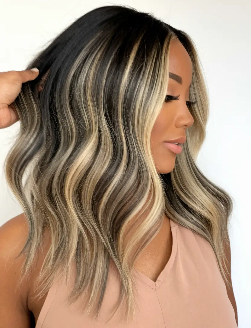 blonde hair color ideas for fall winter balayage highlights+Bright Vanilla Balayage with Shadow Root Drama