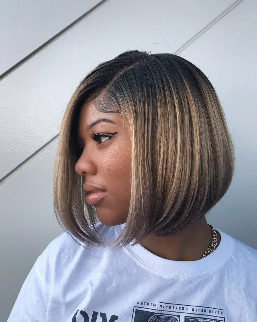 blonde hair color ideas for fall winter balayage short hair+Precision Blonde Bob with Luxe Dimension