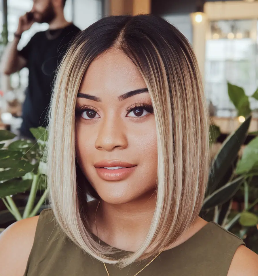 blonde hair color ideas for fall winter balayage short hair+Sleek Blunt Blonde Bob with Dimensional Shine