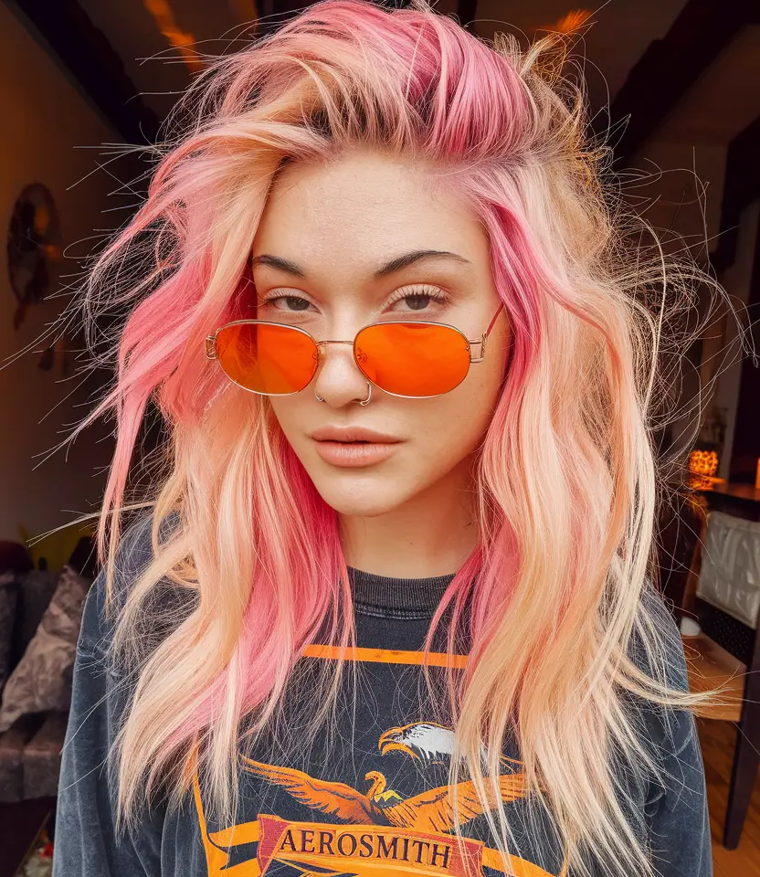 fall-hair-color-trends-2025-Blonde-Base-with-Hot-Pink-Money-Piece