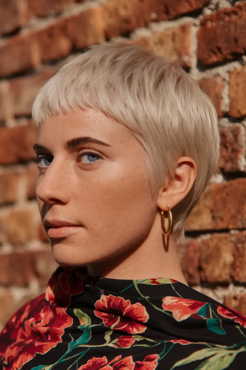 fall-hair-colors-for-blondes-Textured-Platinum-Pixie-with-Micro-Bangs